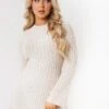 Harper Beige Rib Knit Flare Mini Dress -LA Dress Sales Store ME8430BEI 0949