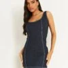 Giana Blue Denim Contrast Seam Mini Dress -LA Dress Sales Store denimdress 0721
