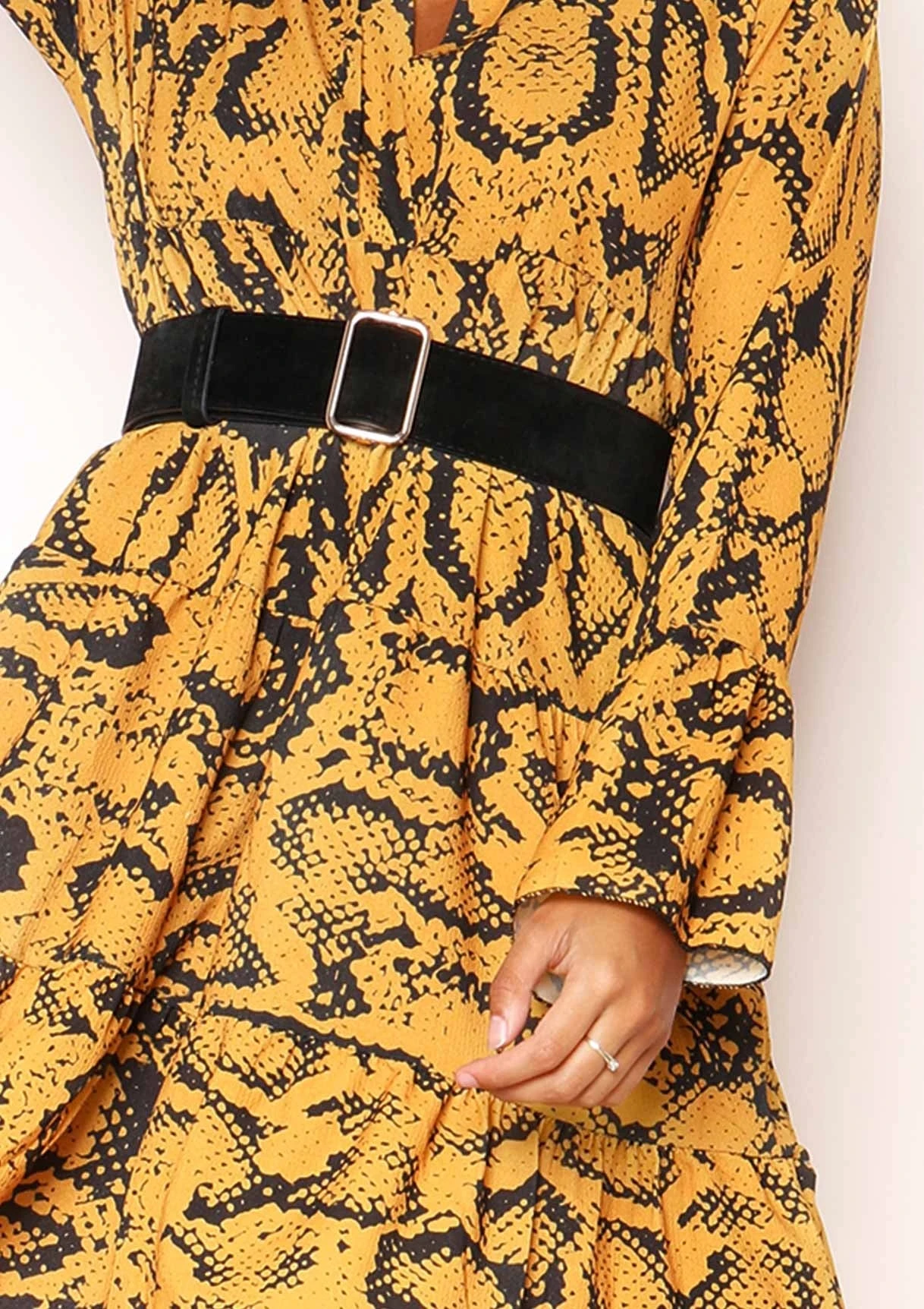 Clare Mustard Snake Print Smock Dress 4 Clare Mustard Snake Print Smock Dress - Image 2
