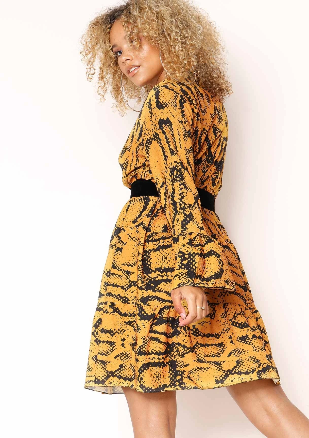 Clare Mustard Snake Print Smock Dress 5 Clare Mustard Snake Print Smock Dress - Image 3