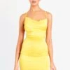 Aisha Bright Yellow Cowl Lace Up Back Mini Dress -LA Dress Sales Store me2044ye 15 06 2022 cexdn jpg