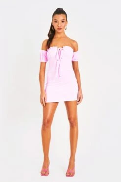 Mila Pink Frill Tie Milkmaid Mini Dress