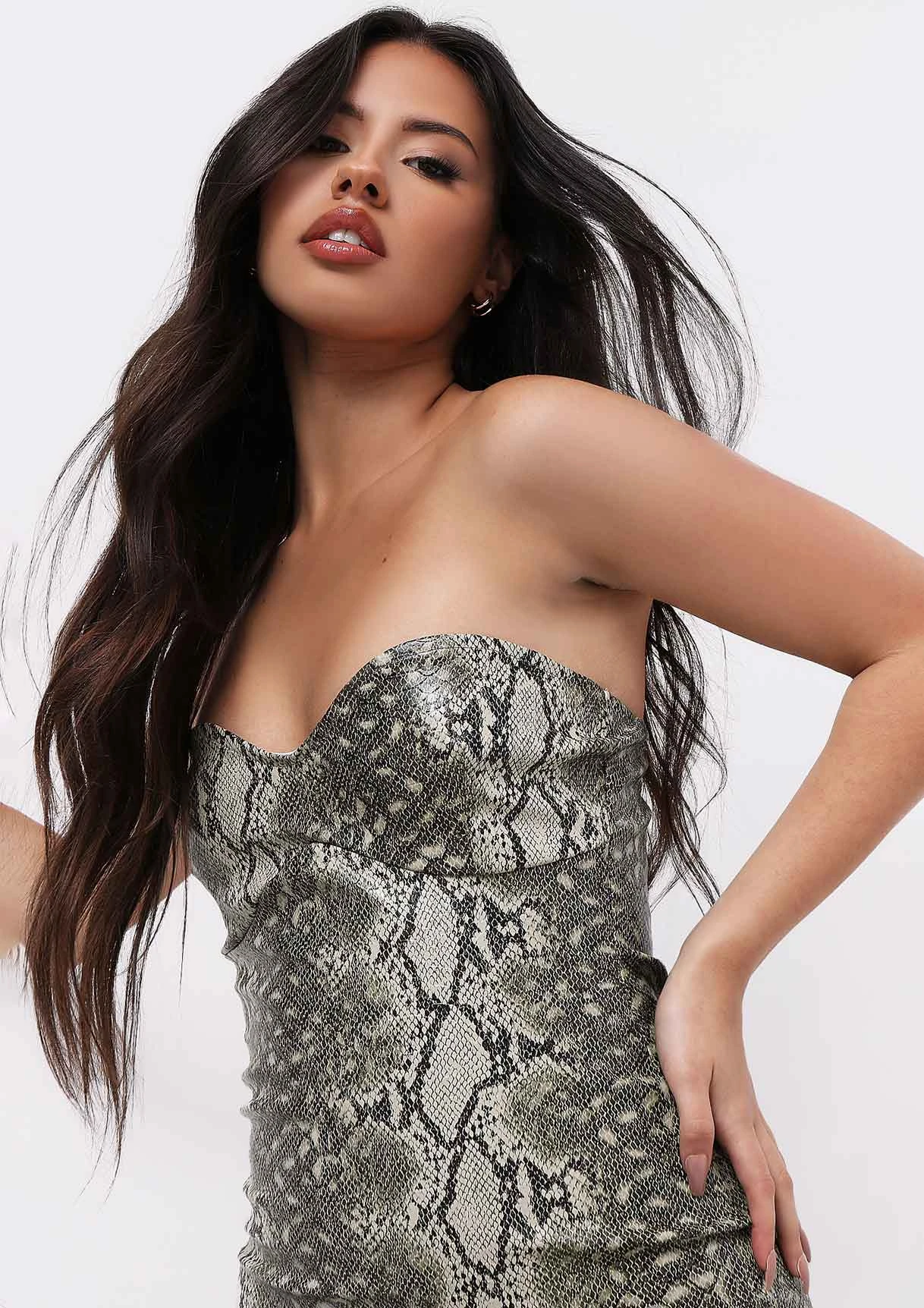 Diablo Green Vegan Leather Snake Print Cupped MIni Dress 5 Diablo Green Vegan Leather Snake Print Cupped MIni Dress - Image 3