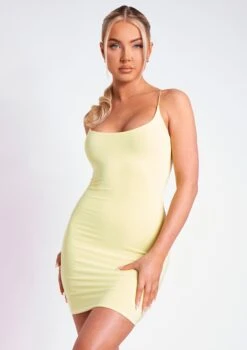 Nikki Lemon Yellow Slinky Double Thickness Mini Dress