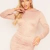 Hayley Camel Ruched Front Hooded Jumper Mini Dress 2 Hayley Camel Ruched Front Hooded Jumper Mini Dress -LA Dress Sales Store me5028ca 1 jpg