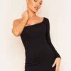 Hailey Black One Sleeve Thick Jersey Mini Dress -LA Dress Sales Store me5059bl 1 jpg