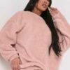 Bethany Pink Fluffy Borg V Back Jumper Dress -LA Dress Sales Store me5115p 10 11 2021 dbhpd jpg