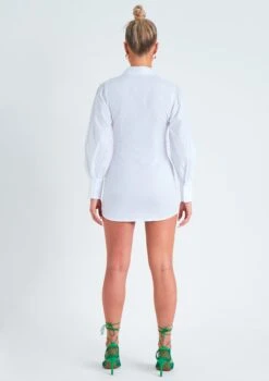 Lucia White Ruched Front Mini Shirt Dress -LA Dress Sales Store me5530w 24 03 2022 tl6gd jpg