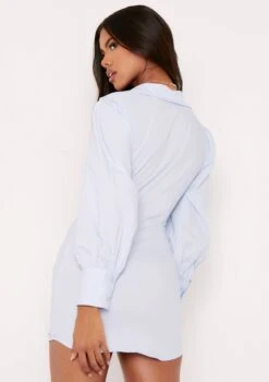Lucia Blue Ruched Front Mini Shirt Dress -LA Dress Sales Store me5530w 4 jpg 1