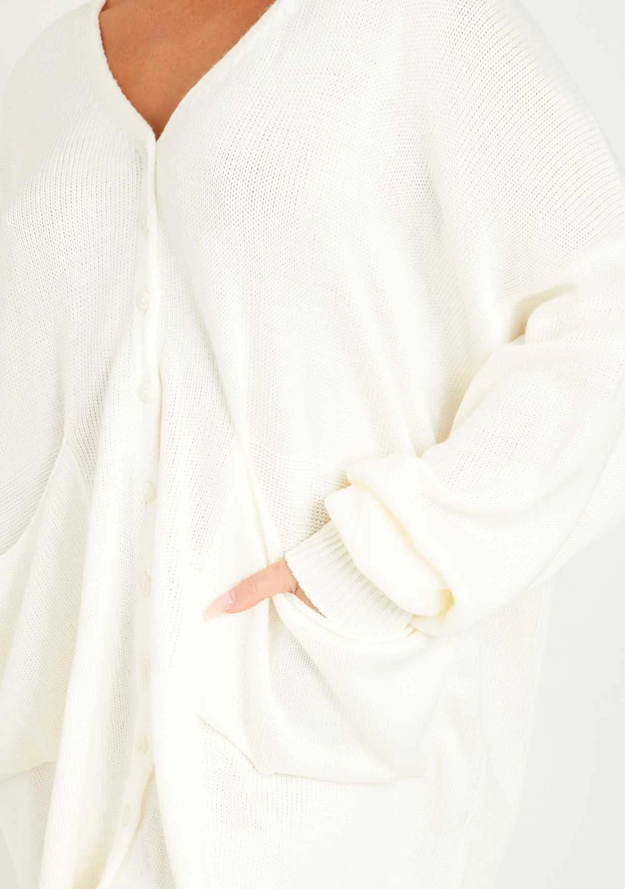 Freya Cream Knitted Oversized Button Through V-Neck Cardigan Dress 4 Freya Cream Knitted Oversized Button Through V-Neck Cardigan Dress - Image 2