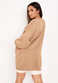 Freya Mocha Knitted Oversized Button Through V-Neck Cardigan Dress -LA Dress Sales Store me5640m 17 08 2021 jwaff jpg