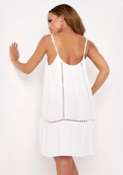 Claire White Crochet Detail Beach Mini Dress -LA Dress Sales Store me5737 4 jpg 4e4517d4 030c 44a3 bc83 9842f4d4964c
