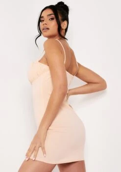 Elsie Peach Ruched Front Strap Mini Dress -LA Dress Sales Store me5766pe 4 jpg