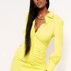 Maria Lemon Yellow Ruched Front Shirt Dress