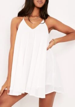 Elsie White Halterneck Trapeze Mini Dress 9 Elsie White Halterneck Trapeze Mini Dress -LA Dress Sales Store me5815w 2 jpg