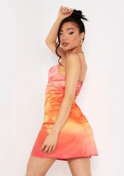 Jazmin Orange Ombre Cowl Neck Mini Satin Slip Dress -LA Dress Sales Store me5852o 4 jpg 1