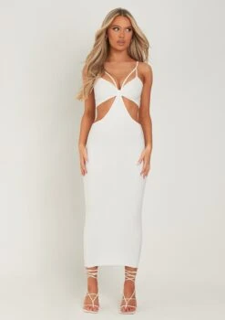 Karla Ivory Strappy Cut Out Slinky Midi Dress -LA Dress Sales Store me5962 12 04 2022 bxoxn jpg
