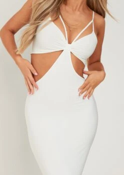 Karla Ivory Strappy Cut Out Slinky Midi Dress -LA Dress Sales Store me5962 12 04 2022 uvjep jpg
