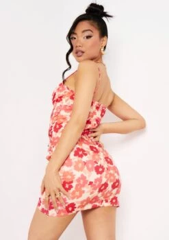 Kaiya Coral Floral Ruched Front Strappy Mini Dress -LA Dress Sales Store me5978c 4 jpg