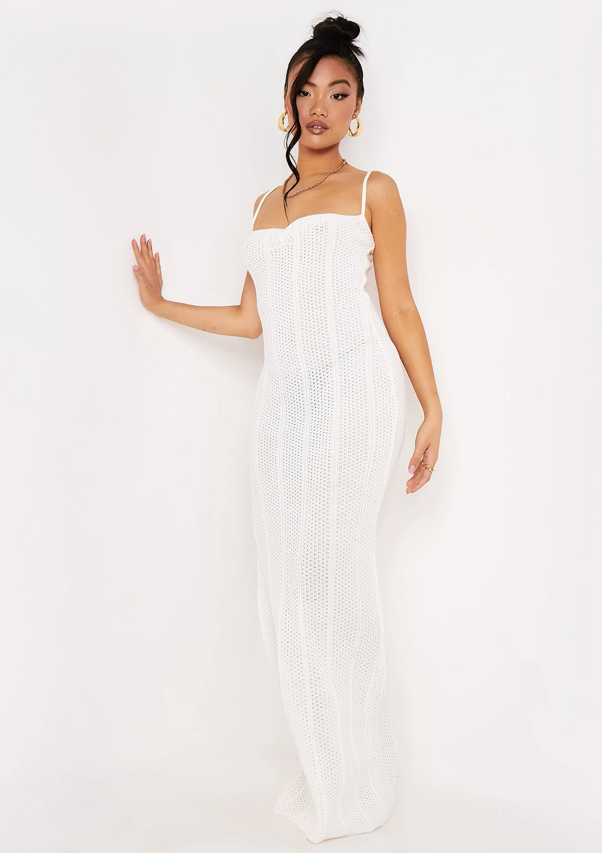 Stella Ivory Ruched Front Crochet Maxi Dress 3 Stella Ivory Ruched Front Crochet Maxi Dress