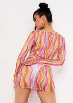 Layla Pink Printed Mesh Cut Out Mini Dress -LA Dress Sales Store me6147p 4 jpg