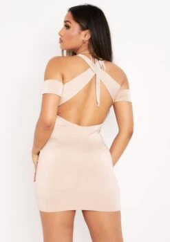 Jana Beige Halterneck Double Layer Ring Mini Dress -LA Dress Sales Store me6272b 18 08 2021 mhw5p jpg