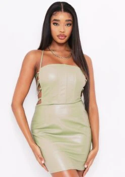 Estella Olive PU Lace Up Mini Dress -LA Dress Sales Store me6280 13 09 2021 fbhnm jpg