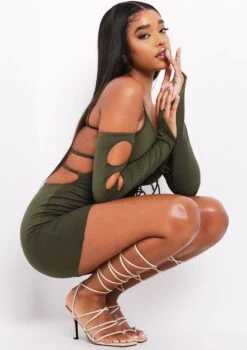 Lalie Khaki Cut Out Tie Mini Dress -LA Dress Sales Store me6286k 13 09 2021 4oyzy jpg