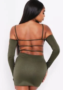 Lalie Khaki Cut Out Tie Mini Dress -LA Dress Sales Store me6286k 13 09 2021 itzn7 jpg