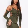 Lalie Khaki Cut Out Tie Mini Dress