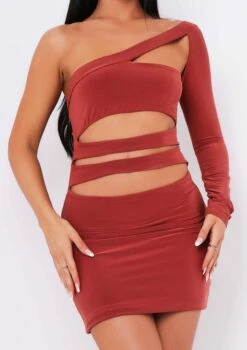 Cambria Burnt Orange One Sleeve Cut Out Mini Dress -LA Dress Sales Store me6388 23 09 2021 5eltc jpg 1