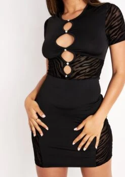 Fearne Black Mesh Panel Keyhole Mini Dress -LA Dress Sales Store me6390bl 18 08 2021 lcugt jpg