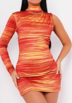 Mia Orange One Sleeve High Neck Mini Dress -LA Dress Sales Store me6405r 23 09 2021 lqaff jpg 08c6a41d 4813 4847 b322 eee94ab03abd