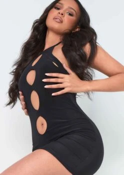 Giselle Black Cut Out Halter Neck Double Layered Mini Dress -LA Dress Sales Store me6530 22 11 2021 d33hp jpg