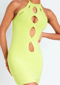 Giselle Lime Cut Out Halter Neck Double Layered Mini Dress -LA Dress Sales Store me6530l 18 03 2022 eugrt jpg