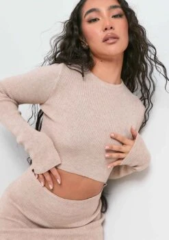 Marina Beige Knitted Cut Out Long Sleeve Mini Dress -LA Dress Sales Store me6536 25 11 2021 fbh4x jpg