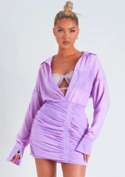Kirsty Lilac Long Sleeve Plunge Front Ruched Skirt Mini Dress 9 Kirsty Lilac Long Sleeve Plunge Front Ruched Skirt Mini Dress -LA Dress Sales Store me6563l 28 03 2022 95hdr jpg