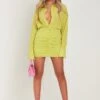 Kirsty Lime Long Sleeve Plunge Front Ruched Skirt Mini Dress -LA Dress Sales Store me6563li 21 04 2022 xrxmy jpg