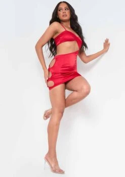 Lorna Red Satin Cut Out Side Mini Dress -LA Dress Sales Store me6581r 30 11 2021 lcvew jpg