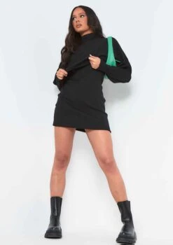 Leah Black Knitted Dress And Jumper Co Ord Set