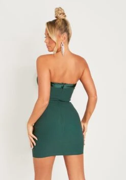 Lorena Dark Green Satin Trim Bandeau Mini Dress -LA Dress Sales Store me6723g 20 10 2022 ddtte jpg
