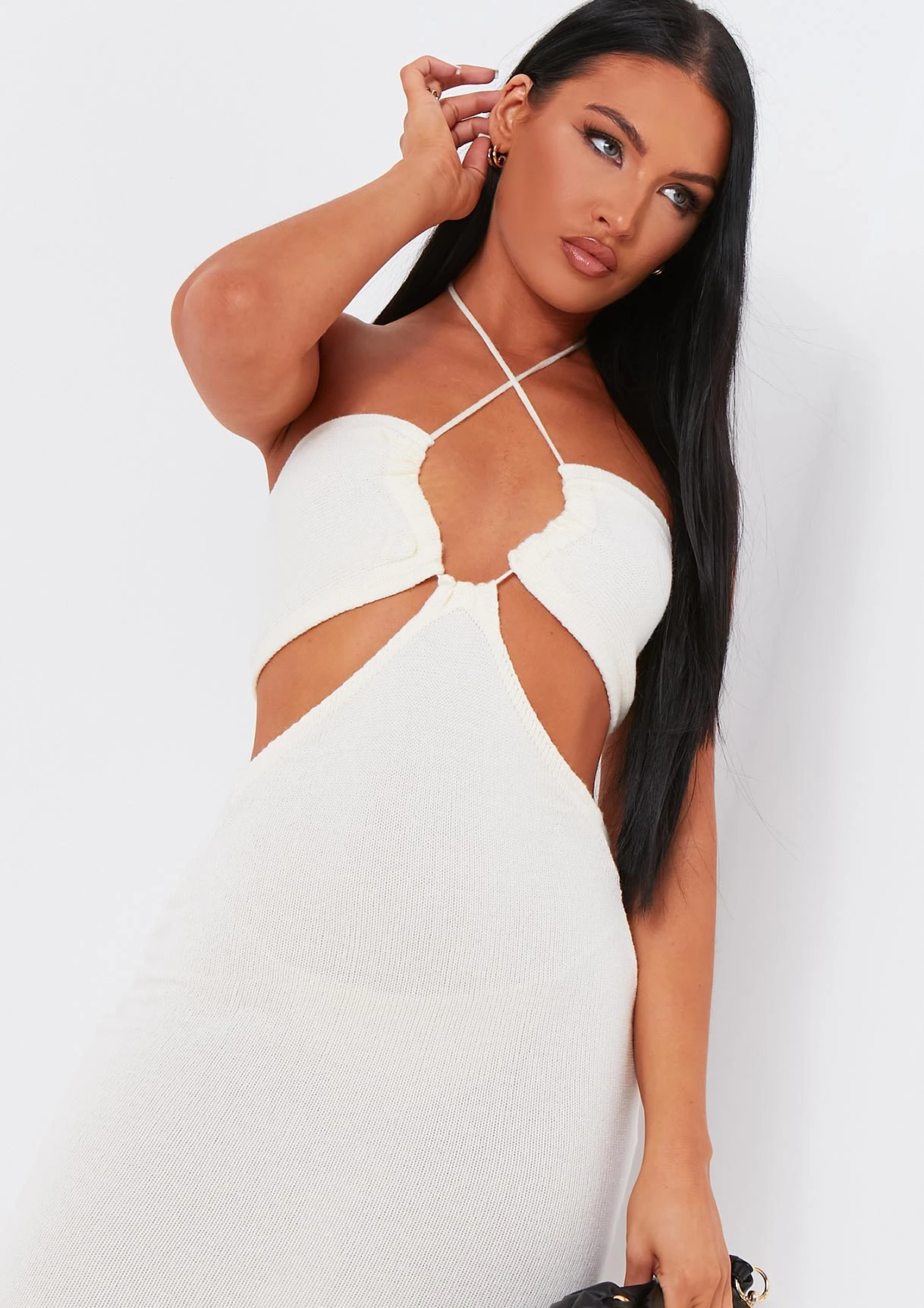 Verity Cream Knitted Cut Out Halter Neck Dress 5 Verity Cream Knitted Cut Out Halter Neck Dress - Image 3