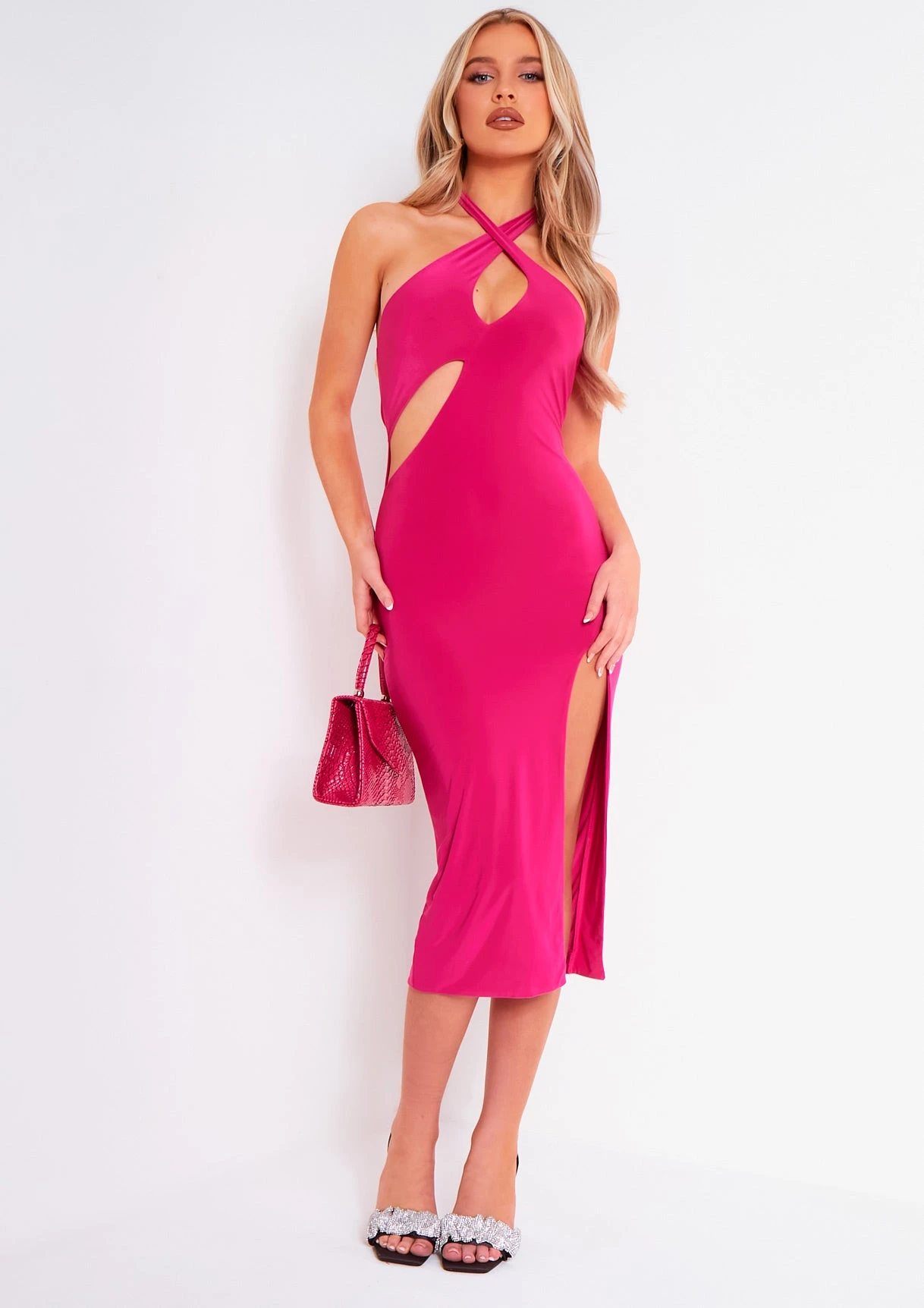 Paris Pink Layer Slinky Cut Out Midi Dress 3 Paris Pink Layer Slinky Cut Out Midi Dress
