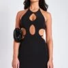 Hannah Black Halter Neck Cut Out Backless Chain Detail Mini Dress