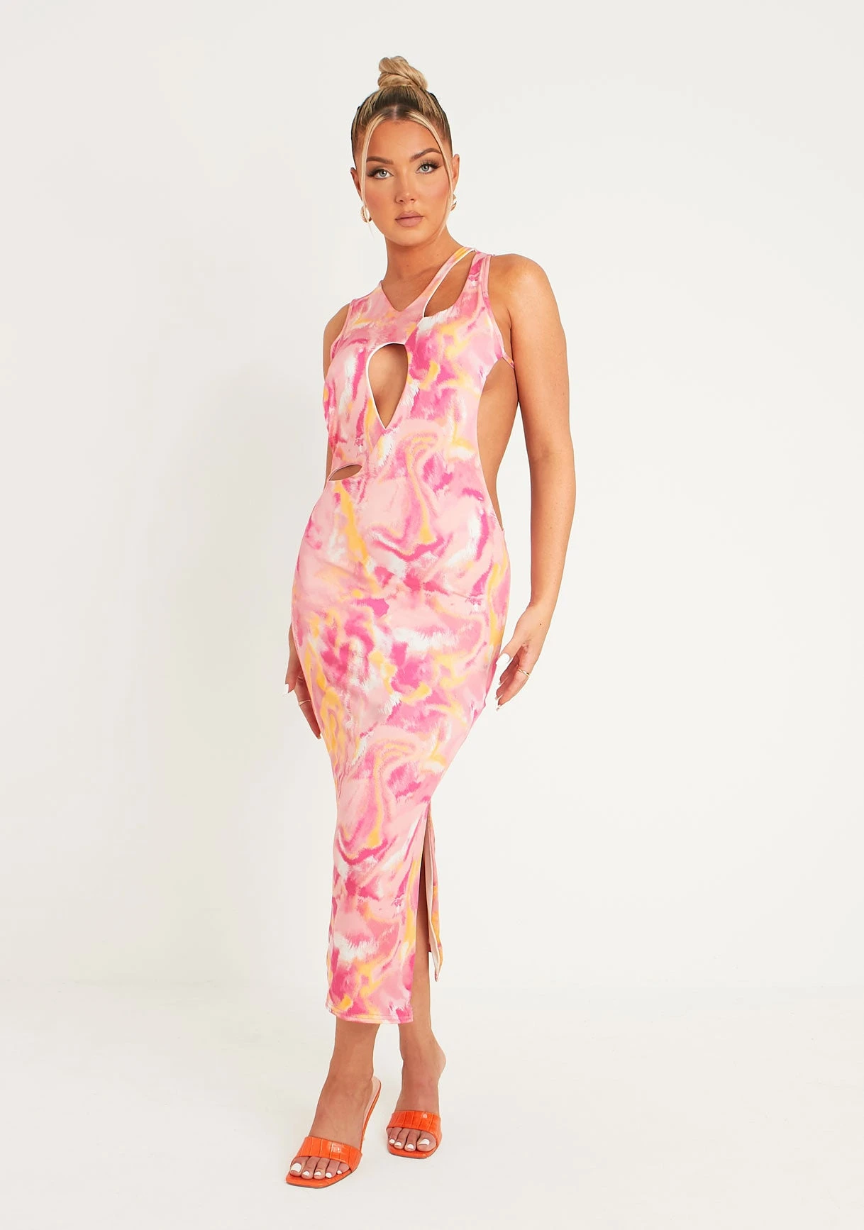 Aniyah Pink Abstract Print Midaxi Cut Out Dress 4 Aniyah Pink Abstract Print Midaxi Cut Out Dress - Image 2