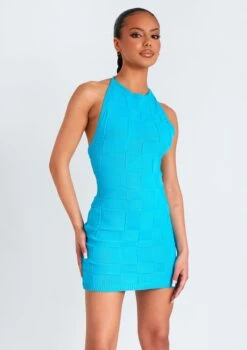 Willa Blue Checkerboard Knit Halter Neck Mini Dress -LA Dress Sales Store me6841 18 03 2022 akrmw jpg aa32cb2d f7fc 44df 84a5 d77648064f22
