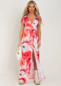 Gloria Pink Floral Print Wrap Maxi Dress