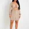 Susie Buttermilk Lace Up Front Cut Out Long Sleeve Dress