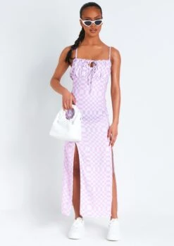 Ellissa Lilac Checkerboard Print Maxi Dress