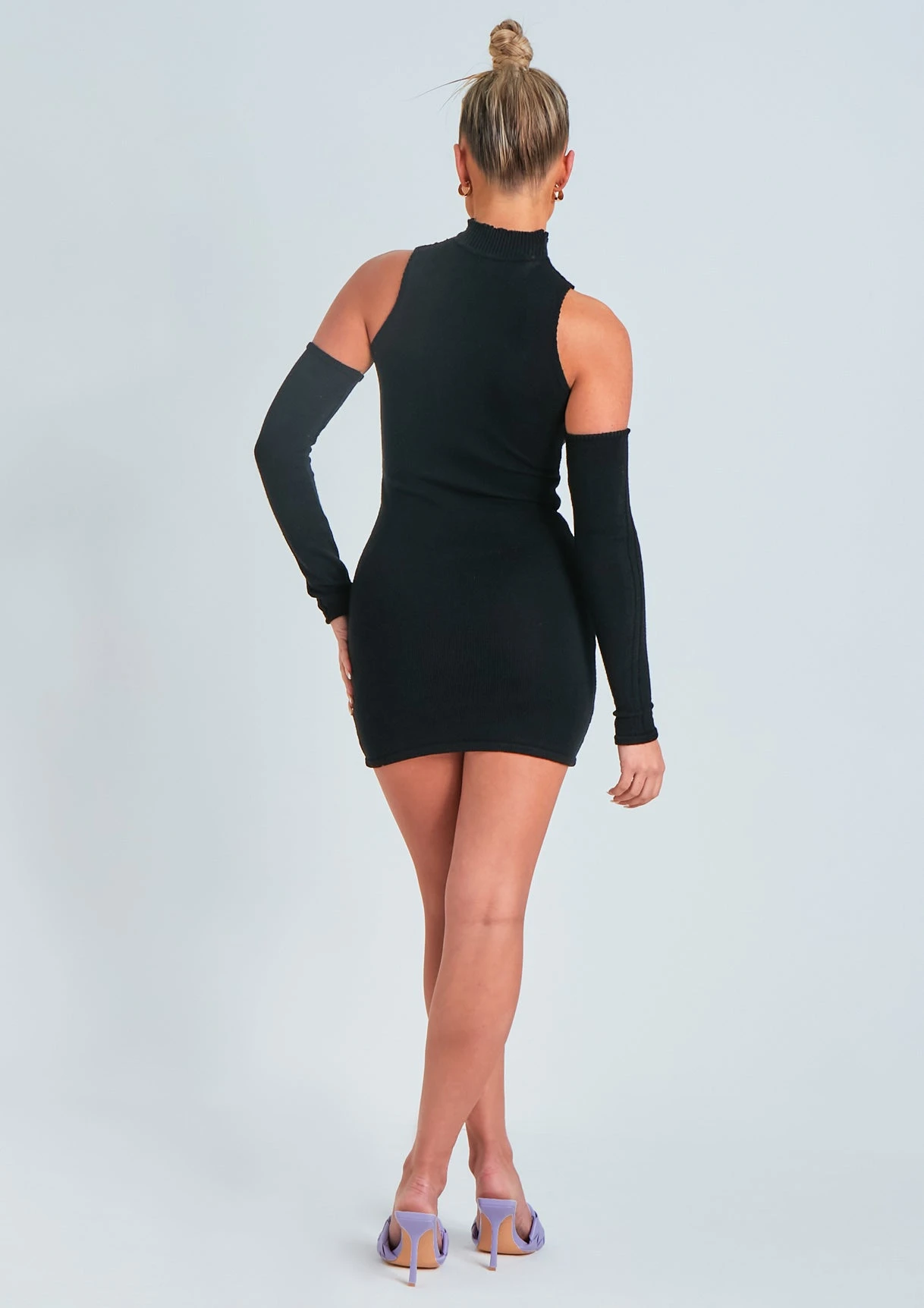 Stacie Black Laddered Knitted Mini Dress With Sleeves 5 Stacie Black Laddered Knitted Mini Dress With Sleeves - Image 3
